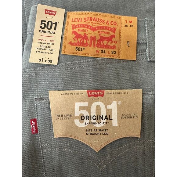 New Levi's 501 Shrink To Fit Original Straight Rigid Gray Jeans Men's 31x32 - Picture 4 of 5